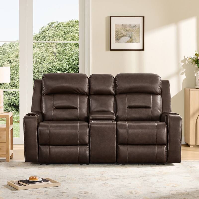 Spruce & Spring Genuine Leather Power Reclining Sofa with Wireless Charging