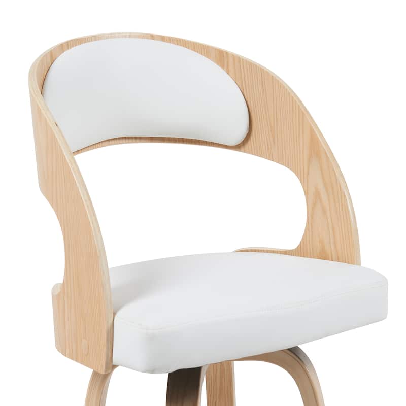 Shelly Mid-Century Swivel Bar Stool, Upholstered Counter Height Chair with Bentwood Legs