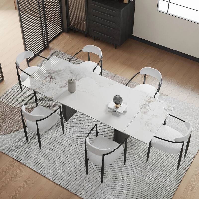 94.48" Extendable Rectangular Sintered Stone Dining Table For 6-10 Person