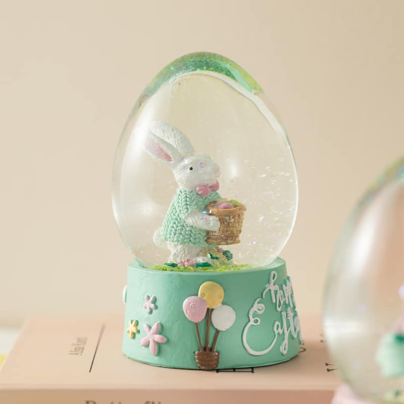 Glitzhome Easter Resin Bunny Couple Waterglobe Spring Gifts Table Decor
