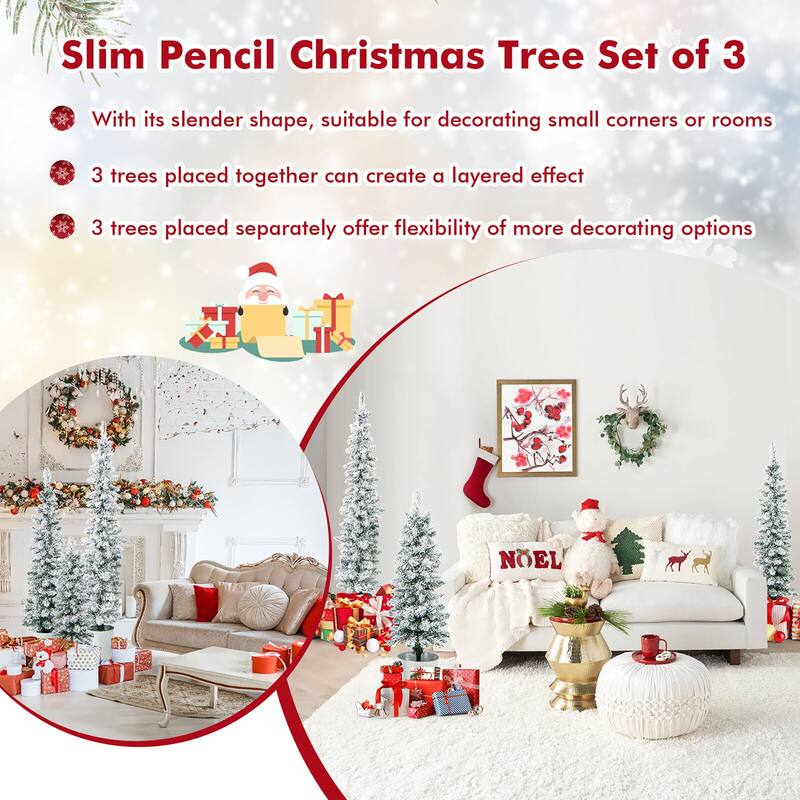 Gymax Potted Artificial Christmas Tree Set of 3 w/ 3/4/5 FT Faux Trees