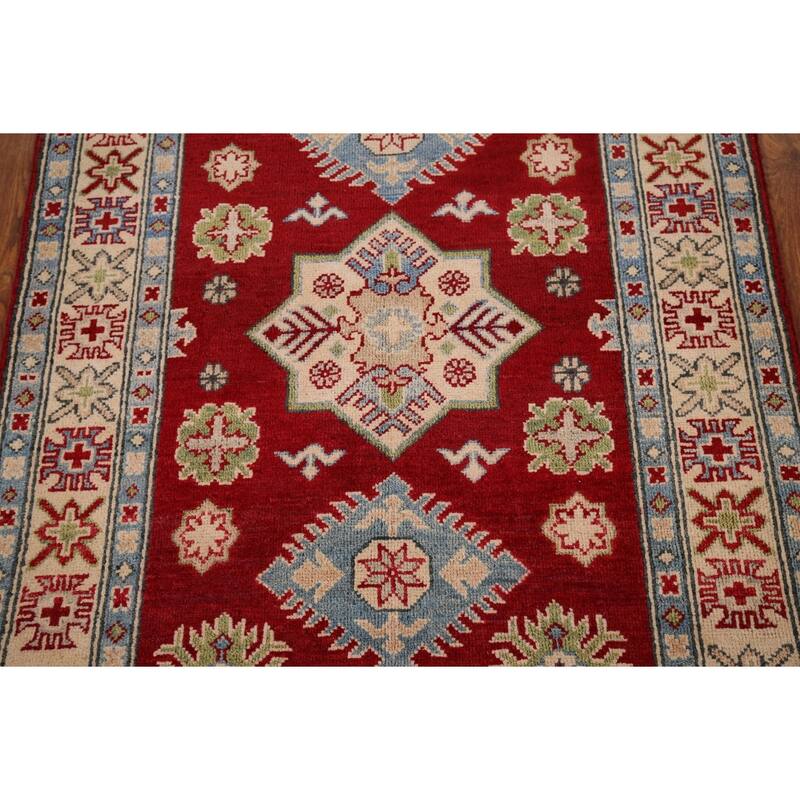 Red Kazak Foyer Rug Hand-Knotted Wool Carpet - 3'3" x 4'6"