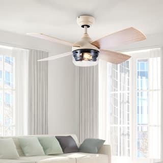 Aiden River of Goods Almond and Light Oak Metal Remote-Controlled 42" Ceiling Fan - 42" x 42" x 11"/15.25"