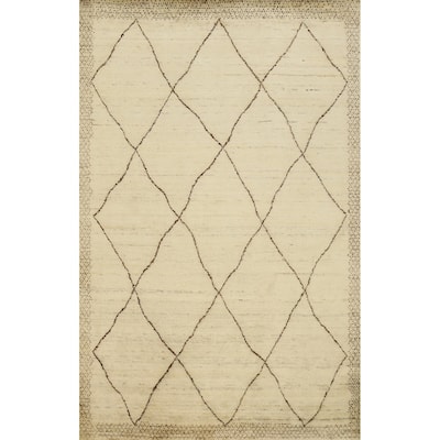 Hand Knotted Oriental 100% Wool Carpet Modern Geometric Beige & Ivories Gabbeh Area Rug - 7' 6'' X 5' 6''