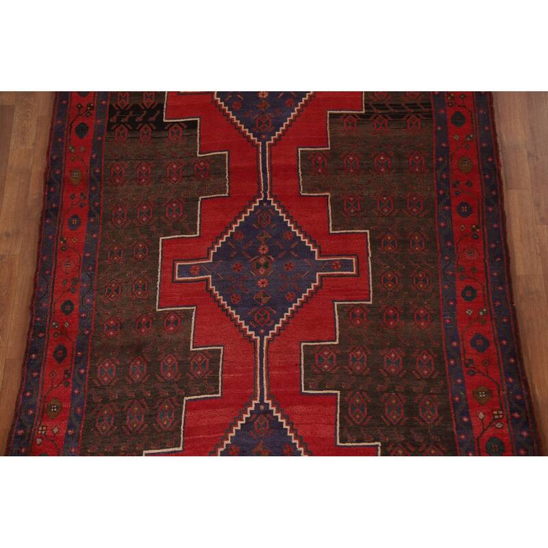 Geometric Hamedan Persian Vintage Area Rug Handmade Wool Carpet - 5'2"x 13'4"