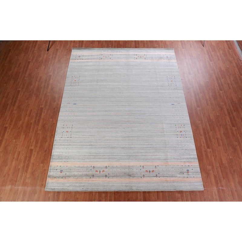 Striped Gabbeh Area Rug Hand-Knotted Oriental Wool Carpet - 9'4" x 12'5"