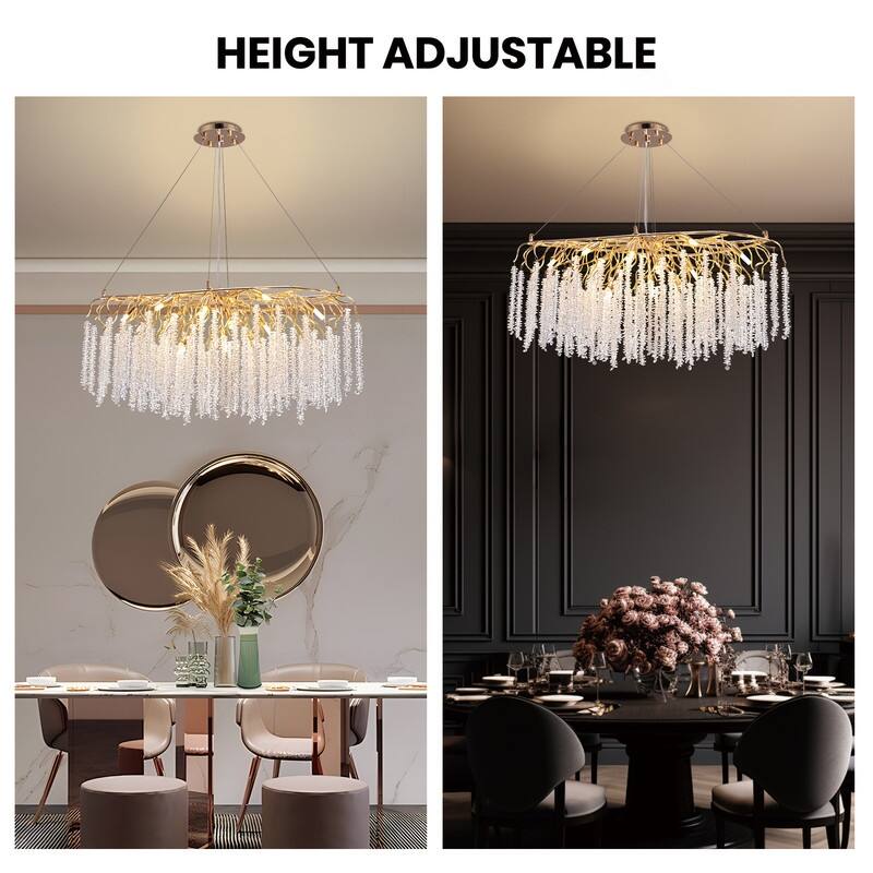 40 in Gold Crystal Chandelier Dimmable Ceiling Fixtures for Dining Room