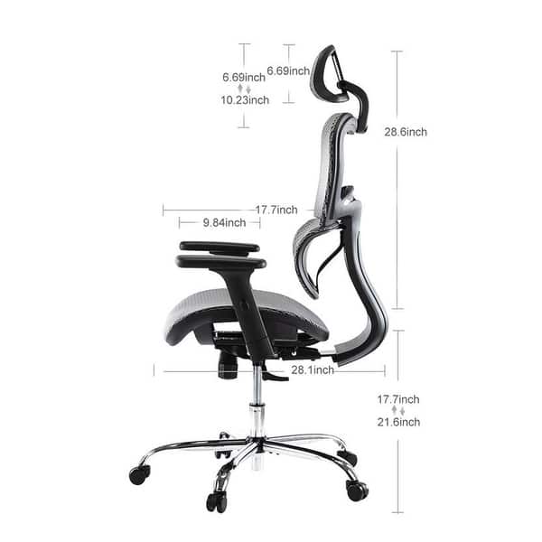 dimension image slide 10 of 15, Ergonomic Mesh Executive Chair Home Office Chair with Lumbar Support, Headrest