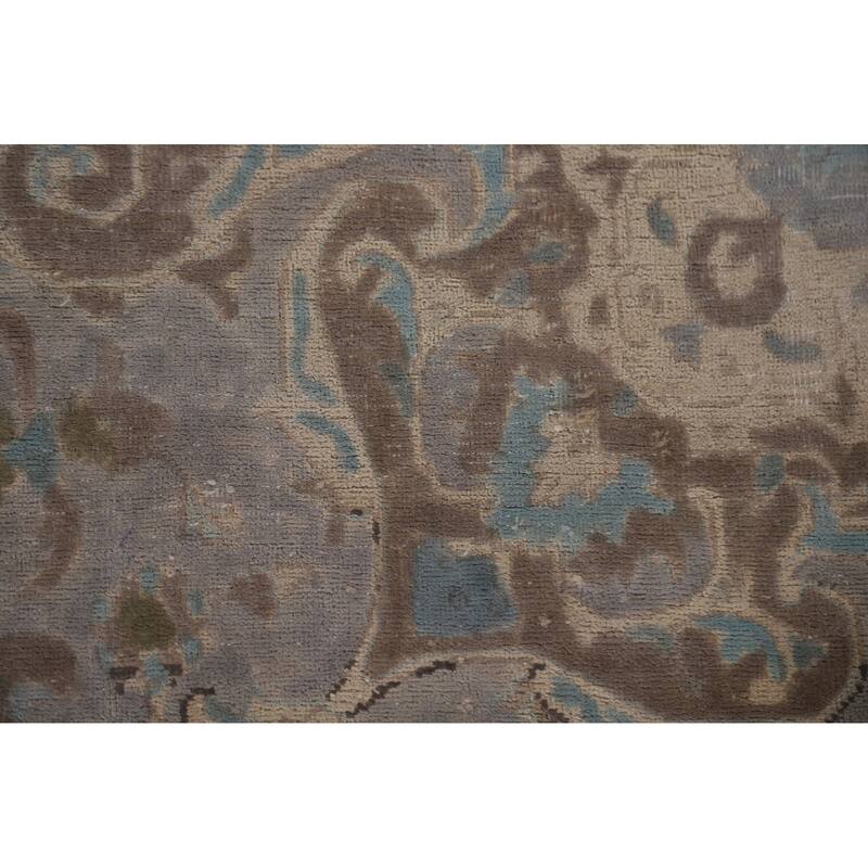 Hand Knotted Oriental 100% Wool Carpet Traditional Floral Greys & Charcoal Tabriz Area Rug - 13' 3'' X 9' 4''