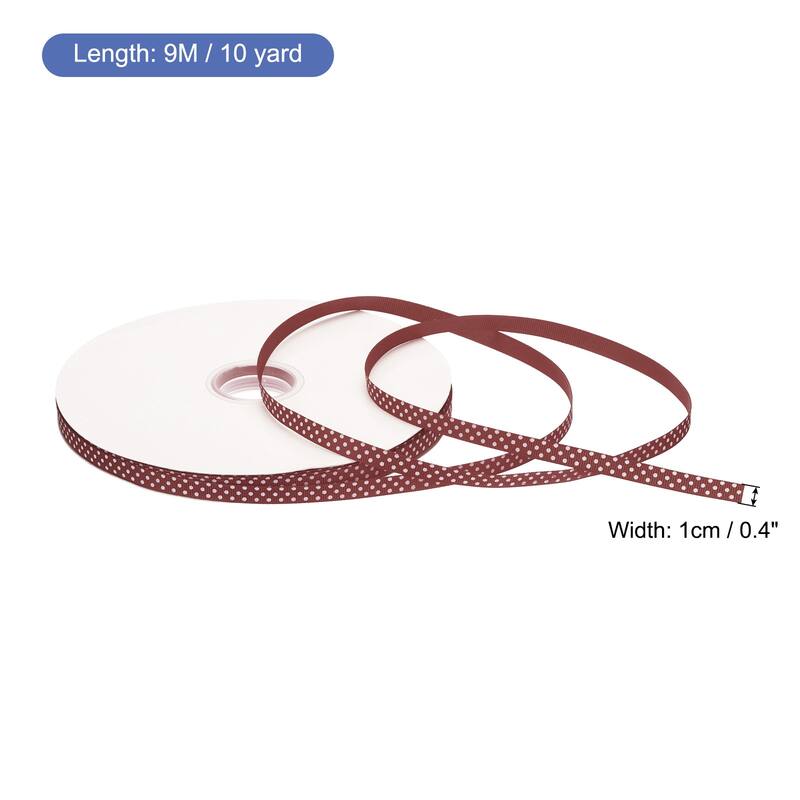 Grosgrain Ribbons with Dots Ribbon Bow Decoration - Wine Red - 100 Yards 3/8 Inch