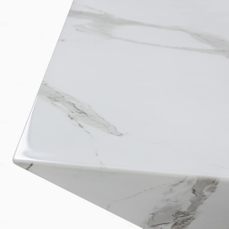 Modern Square Coffee Table, Trapezoid White Sintered Stone Coffee Table, Fully-assembled