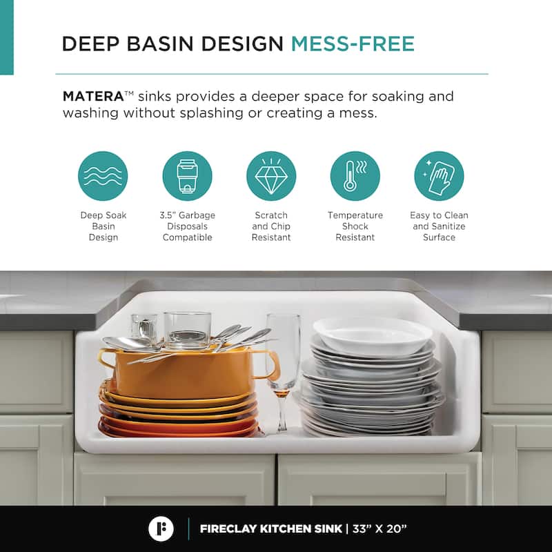 Premium White Fireclay Curved Apron Front Kitchen Sink for Home, Farmhouse (Grid & Strainer Included)