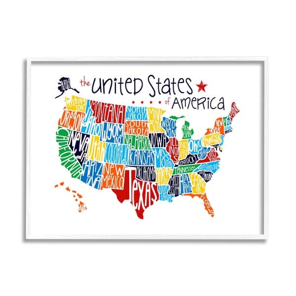 Colorful USA Map with State Names Typography Framed Wall Art - Bed Bath ...