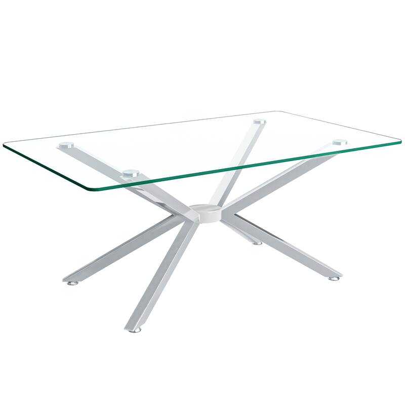 39.37" Rectangular Clear Tempered Glass Coffee Table,Stylish Design with silver Metal Legs, Coffee Table