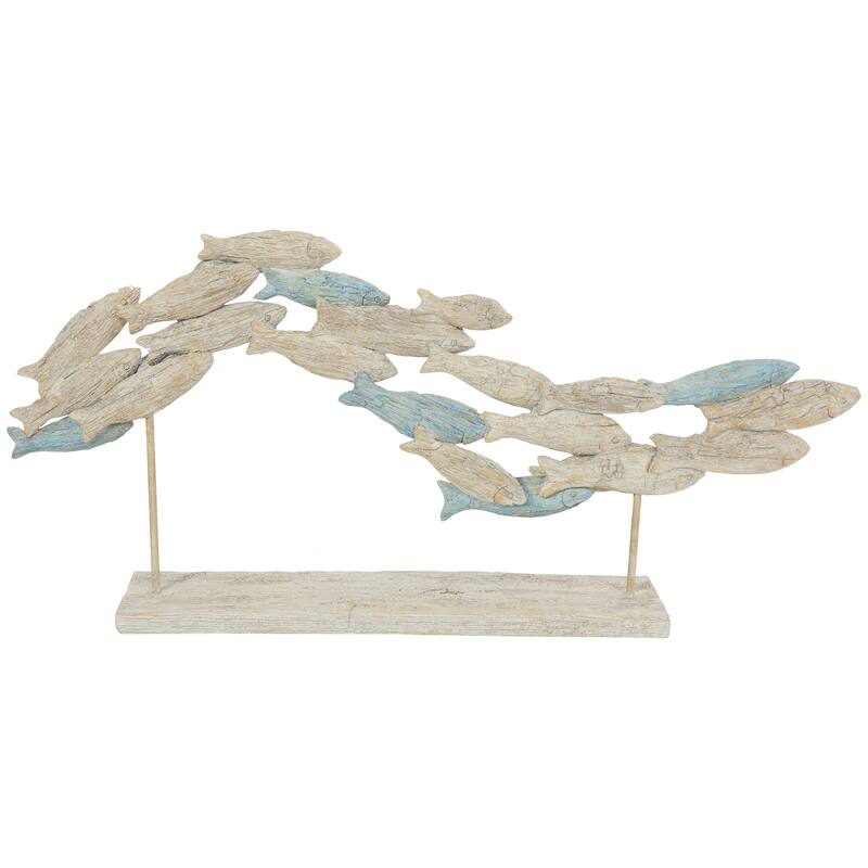 Light Blue Polystone Textured Ombre Swimming Fish Decorative Sculpture with Stand