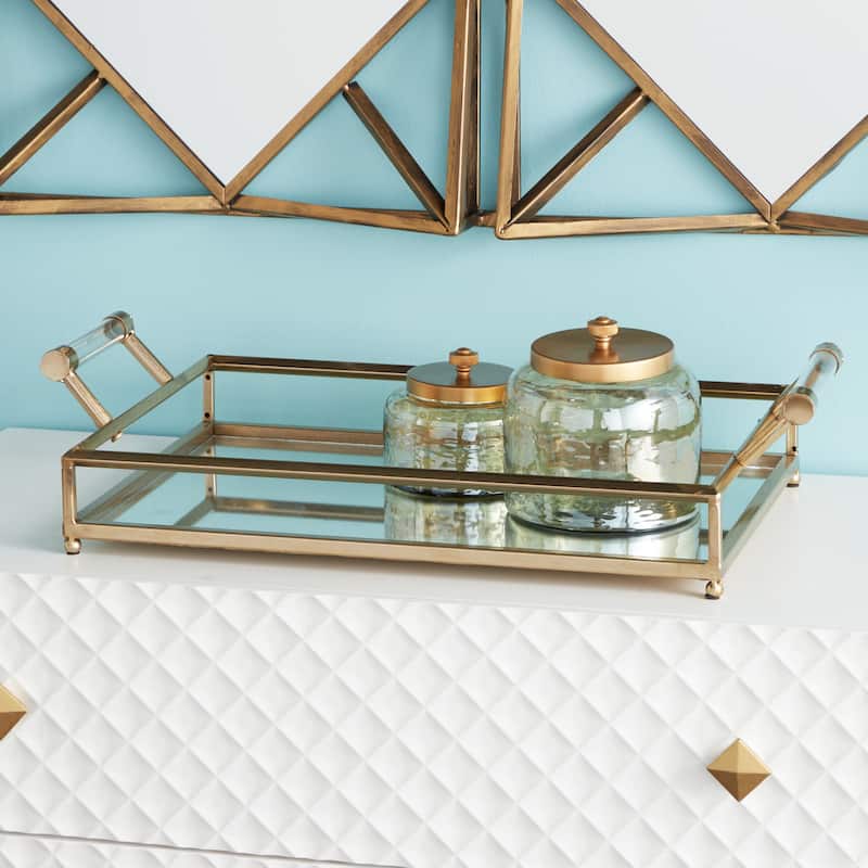 Metal Mirrored Tray with Acrylic Handles - Gold - CosmoLiving by Cosmopolitan - 12"W x 22"L x 5"H