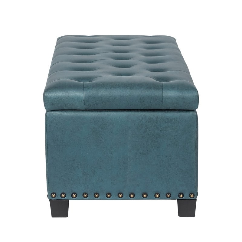 Adeco Storage Ottoman Faux Leather Button Tufted Bench Rectangle Footrest