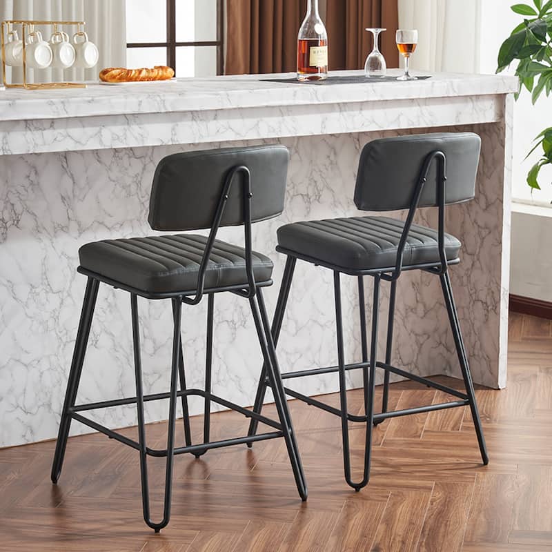Ostweer Furniture Set of 2 Industrial Metal Frame Bar Stools - Brown
