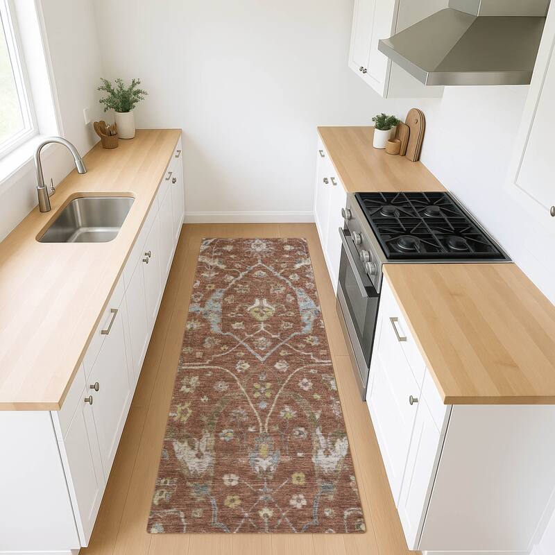 Machine Washable Indoor/ Outdoor Traditional Classic Chantille Rug