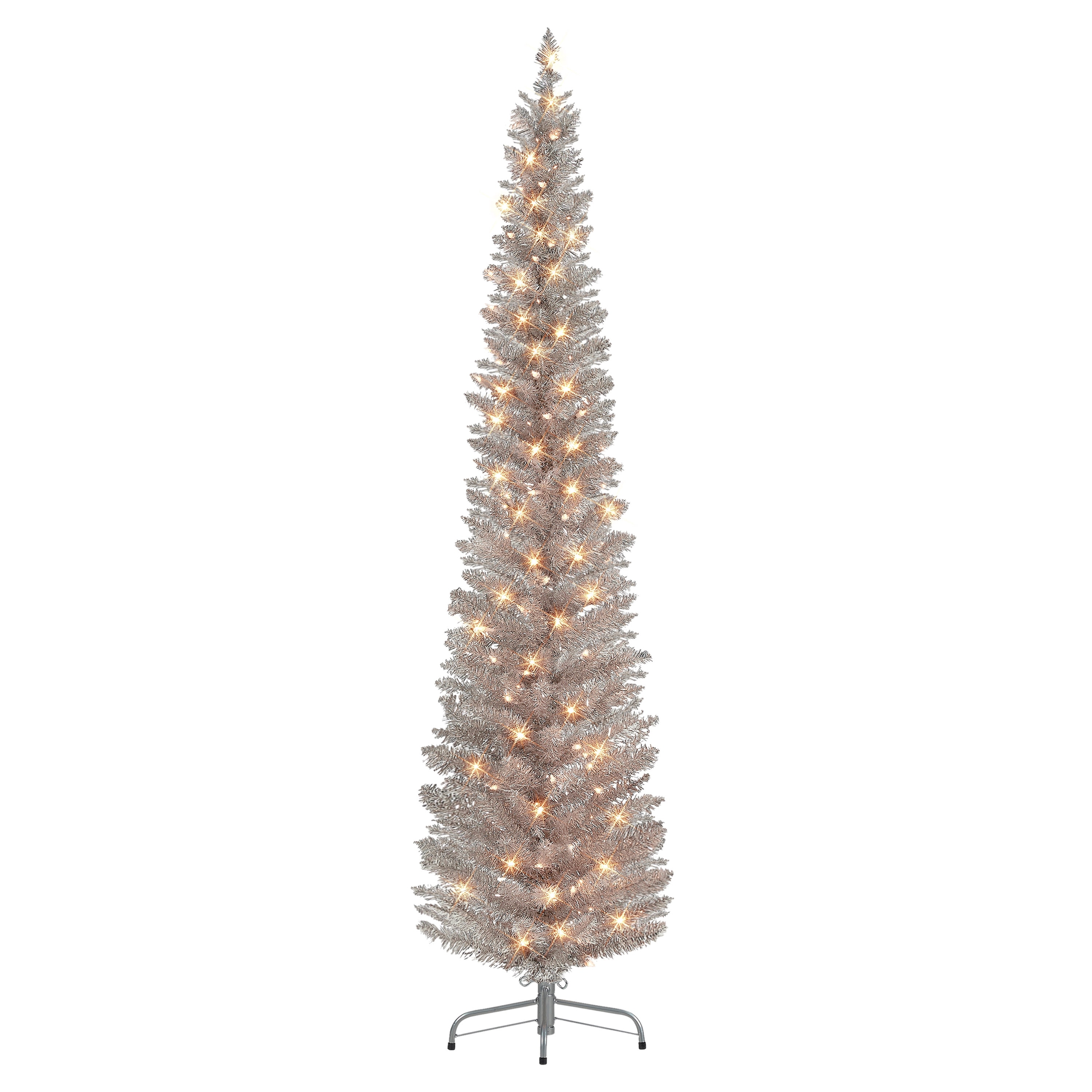 Puleo International 7 ft. Pre-Lit Rose Gold Tinsel Artificial Tree