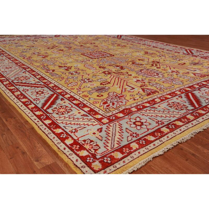 Hand Knotted Oriental 100% Wool Carpet Traditional Geometric Yellow & Gold Heriz (serapi) Area Rug - 11' 9'' X 9' 0''
