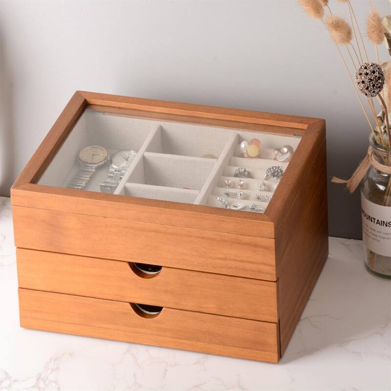 Jewelry Box with Glass Lid - Antique color 3 Layer