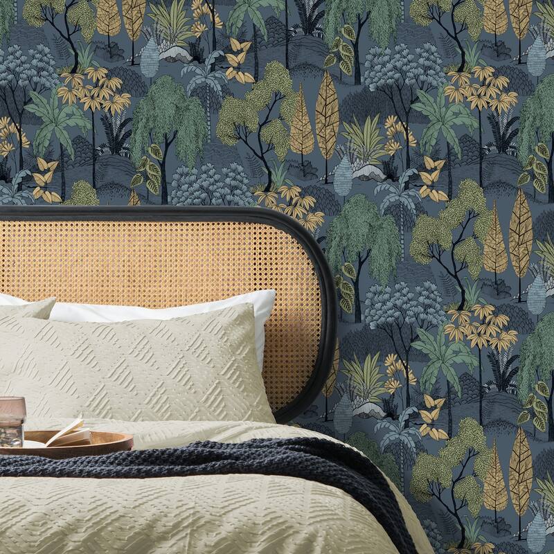 Fine Decor Lilou Navy Tropical Island Wallpaper