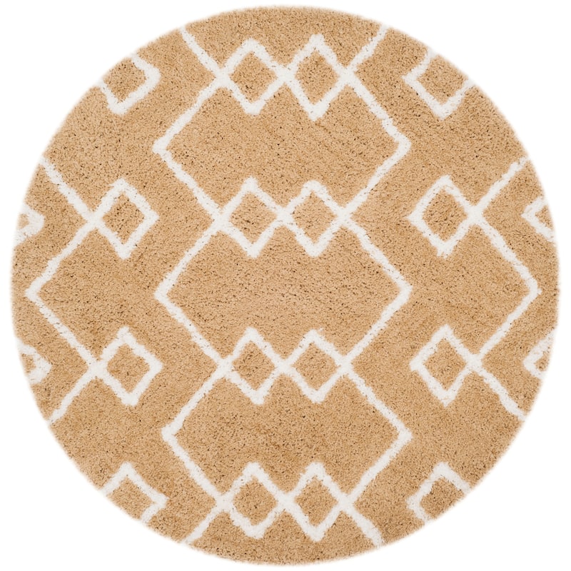 SAFAVIEH Handmade Toronto Shag Shaniqua Polyester Rug - 5' Round - Beige/Ivory