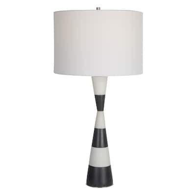 Banded Hourglass Table Lamp with Drum Shade - 29.5" - Black and White