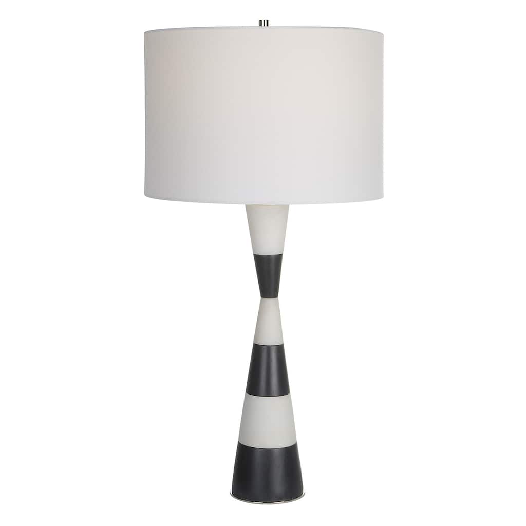 Banded Hourglass Table Lamp with Drum Shade - 29.5" - Black and White