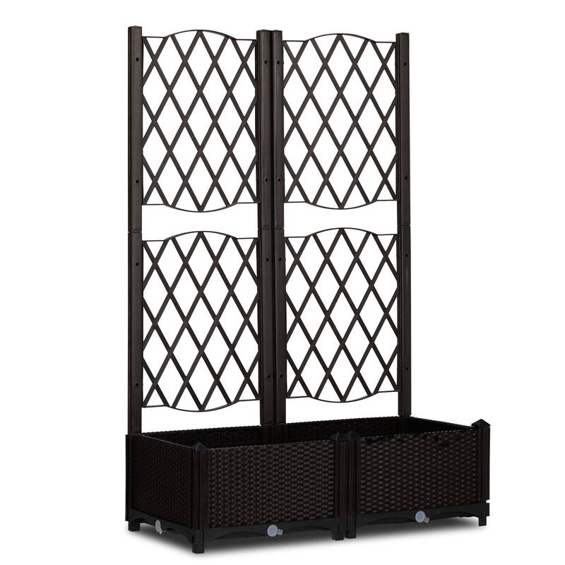 Wicker Trellis Planter Box 32 Inch Elevated Garden Container for Climbing Plants Flowers and Vegetables - 30.7" x 15.2" x 48"