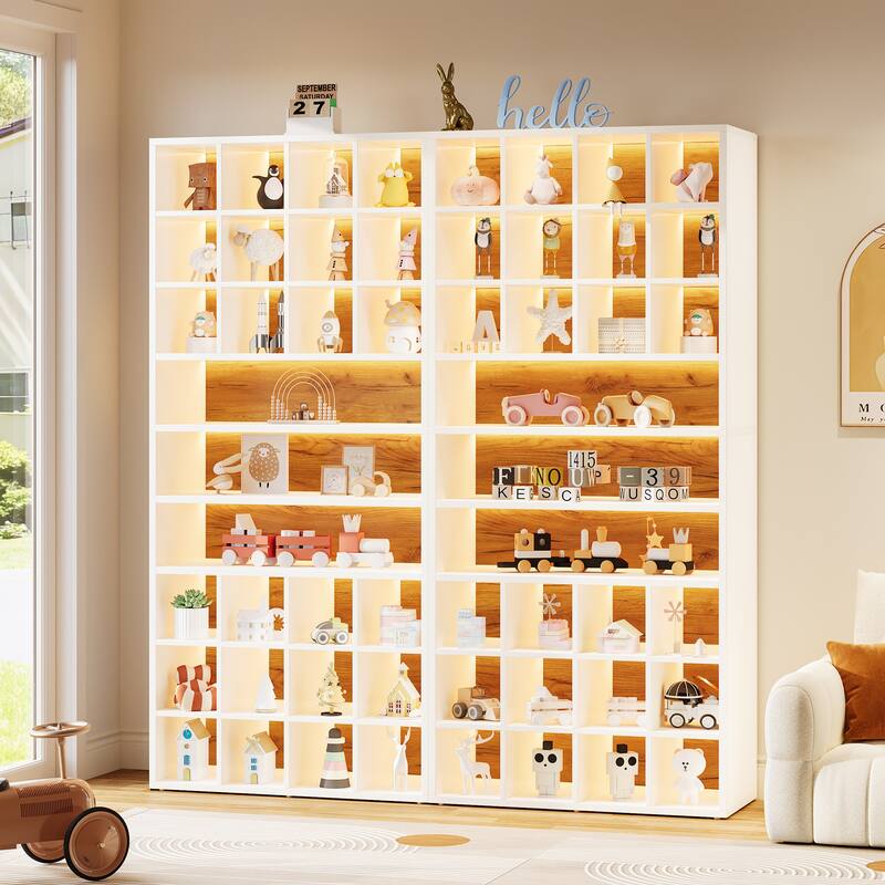 Display Cabinet with LED Lighting, Modern Bookcase Display Case