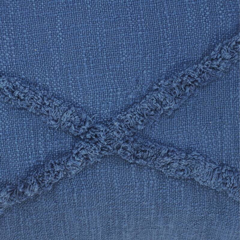 24" Navy Blue Hand Woven Diamond Tufted Rectangular Throw Pillow