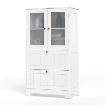 Gymax Bathroom Floor Storage Cabinet Freestanding Cupboard Pantry w/ 2