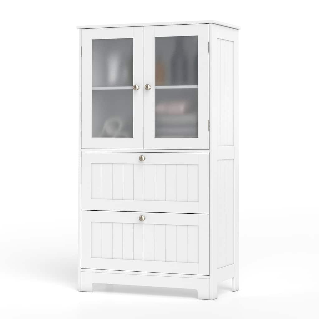 Gymax Bathroom Floor Storage Cabinet Freestanding Cupboard Pantry w/ 2