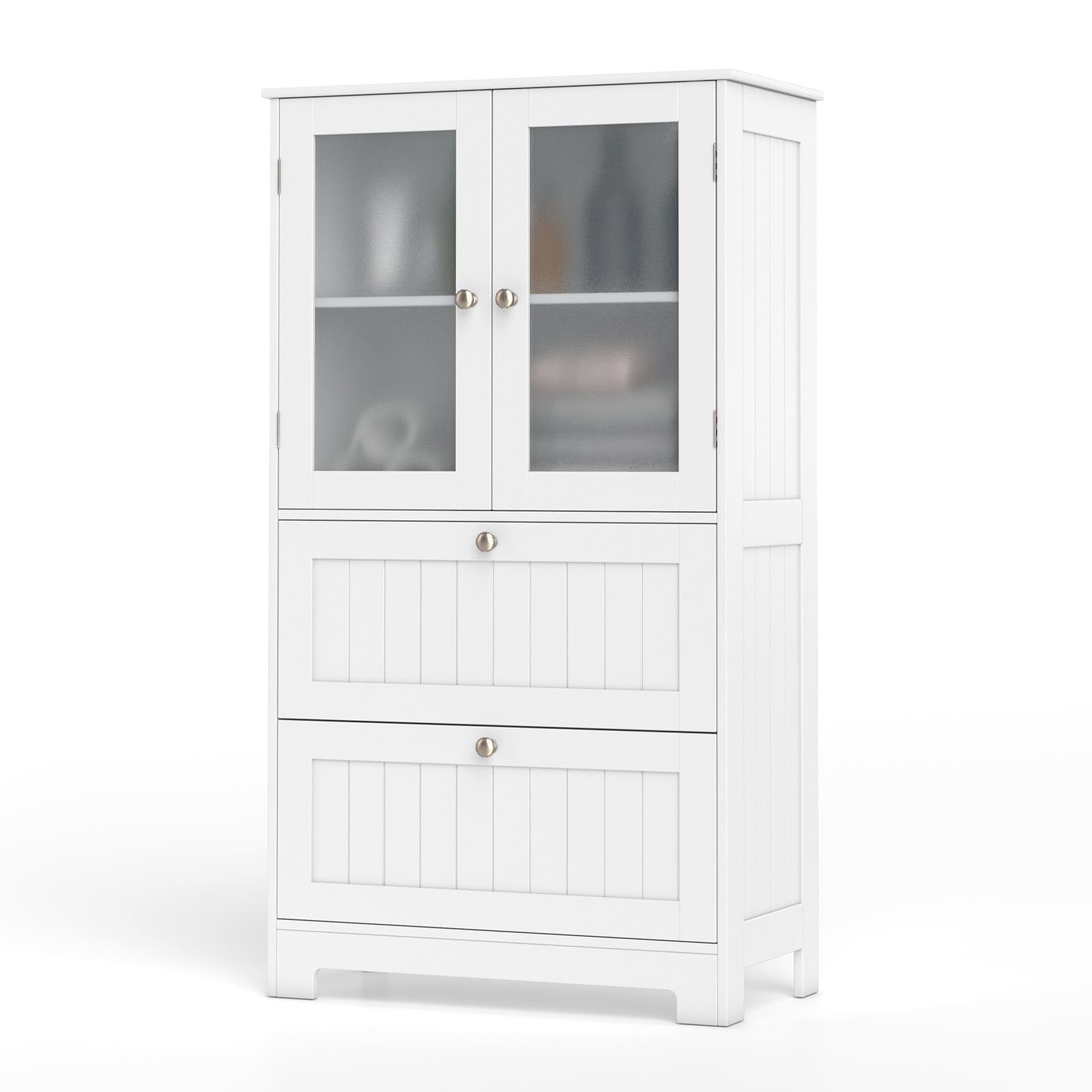 Gymax Bathroom Floor Storage Cabinet Freestanding Cupboard Pantry w/ 2