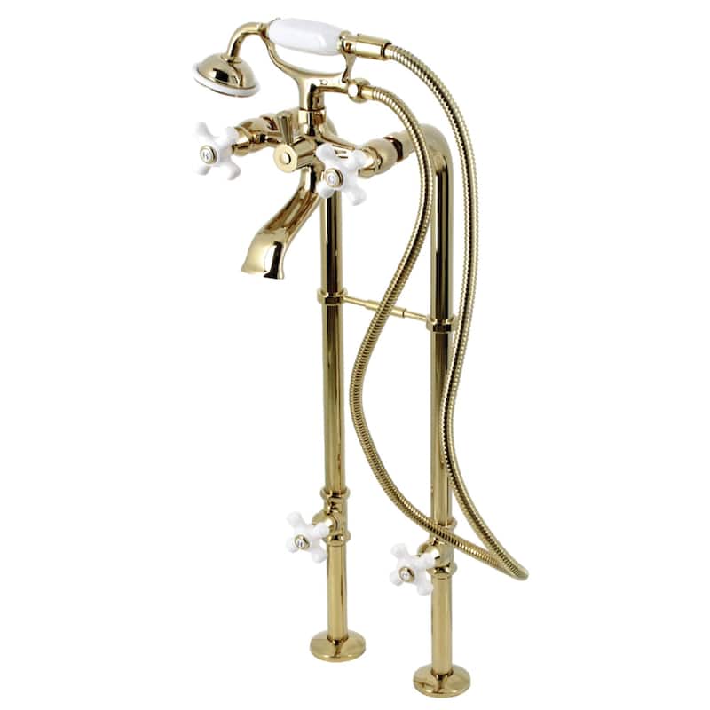 Kingston Brass Freestanding Clawfoot Tub Faucet Package with Supply Line - Polished Brass