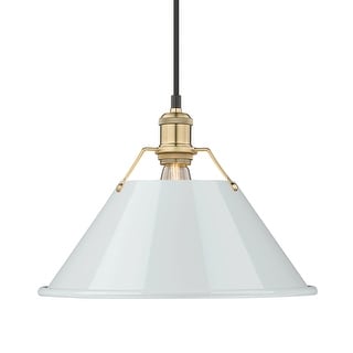 Yep by Golden Lighting Orwell 1-light 14in Pendant in Brushed Champagne Brass and Dusky Blue shade - Gold