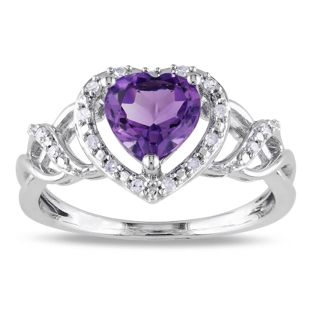 Miadora Sterling Silver Amethyst and 1/10ct TDW Diamond Heart Ring (H-I, I2-I3)