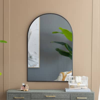 Arched Wall Mirror with Black Metal Frame