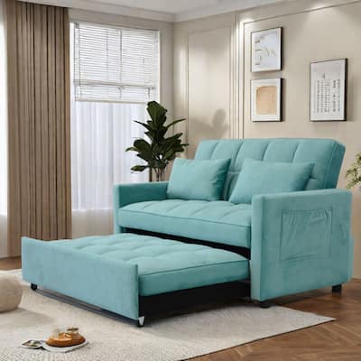 Velvet 3 in 1 Loveseat Sofa Pull Out Sleeper Sofa Bed Adjustable Backrest Tufted Couch with 3 USB Ports 2 Side Pockets