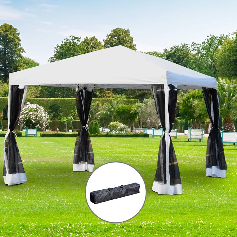 Outsunny 10' x 10' Heavy Duty Pop Up Canopy with Removable Mesh Sidewall Netting, Easy Setup Design, Outdoor Party Event - Silver