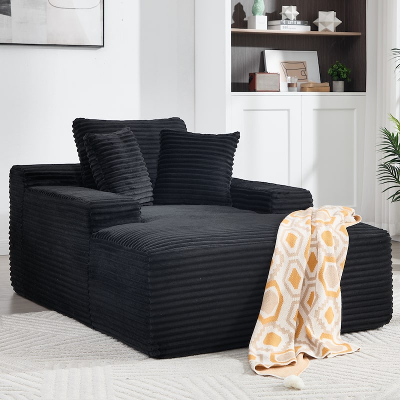 Deep Seat Chaise Lounge Chair, Wide Armrest Sleeper Sofa with Three Soft Pillows, Convertible Boneless Sofa Bed Daybed