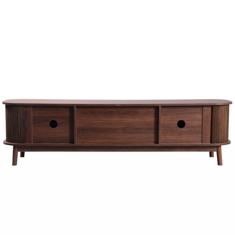 Rattan TV Stand for TVs up to 75'', Modern Farmhouse Media Console, Entertainment Center with Solid Wood Legs