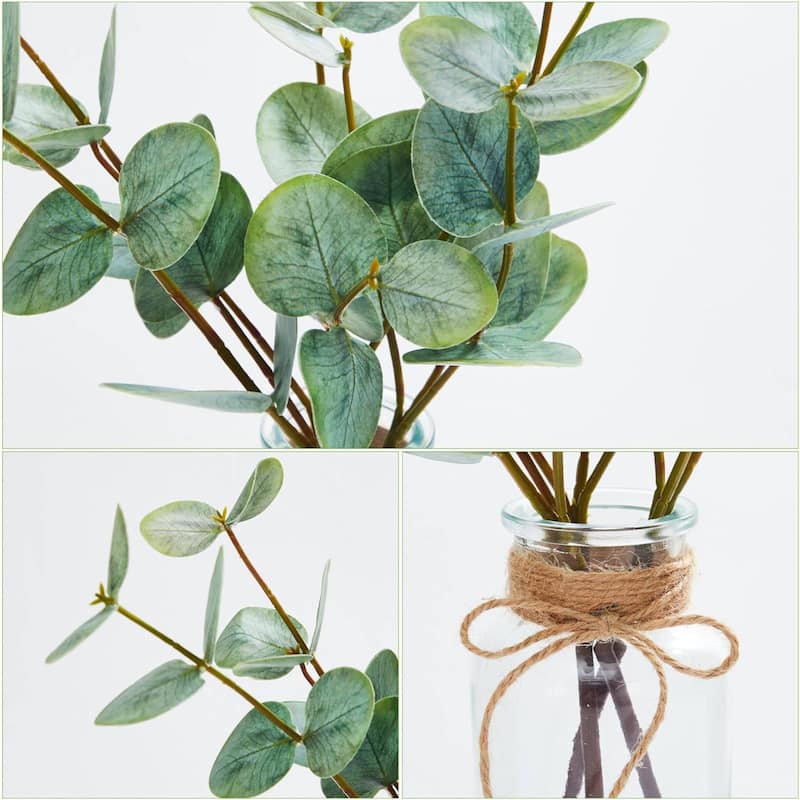 2PCS 13" Artificial Eucalyptus Stems in Vase with Faux Water for Home Decor - 2 pcs