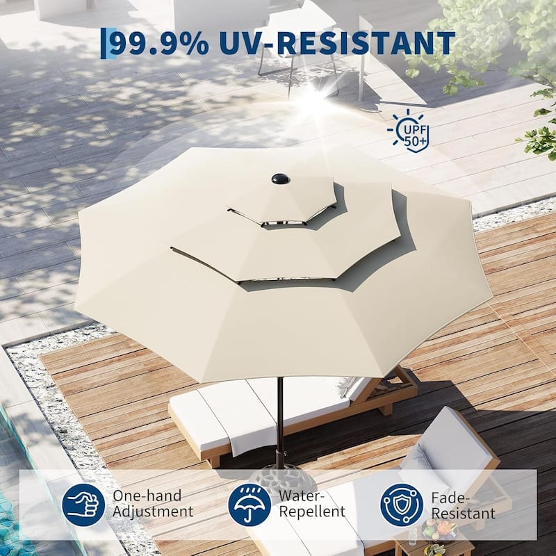 3-Tier 10Ft Patio Umbrella, Easy Crank and Push Button Tilt for Pool, Deck, Yard, Garden (No Base)