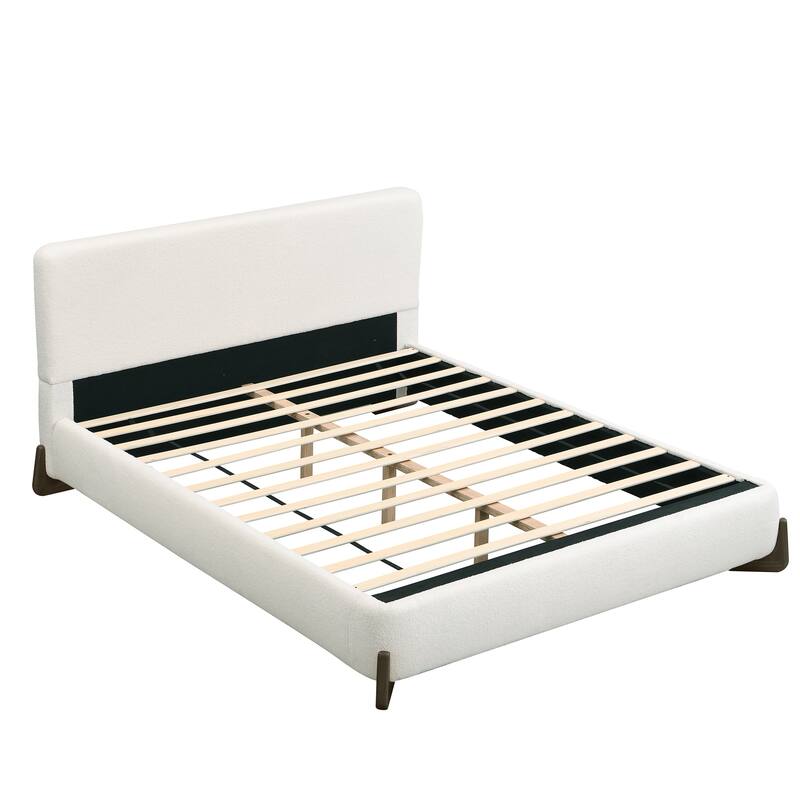 Elegant Terry Upholstered Bed with Dark Brown Solid Wood Legs, King/Queen Luxury Bedroom