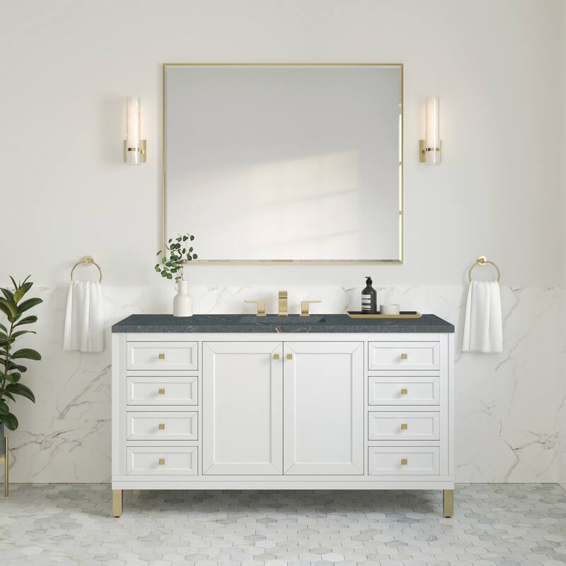 Chicago 60" Single Vanity, Glossy White, w/ FreePower Wireless Charger