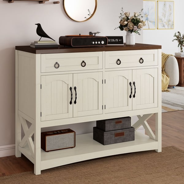 slide 2 of 9, Moasis 47.2" Farmhouse Buffet Sideboard Cabinet with Storage and 2 Drawers&4 Doors White