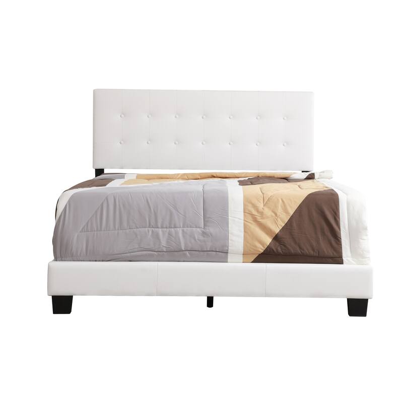 White Faux Leather Full Bed with Button Tufted Headboard